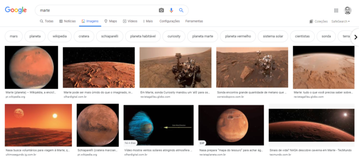 tela principal do google images