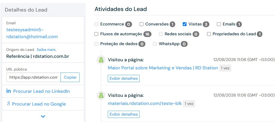 Lead tracking no rd station marketing