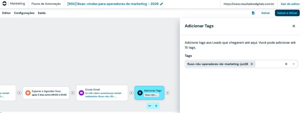 Adicionar tags em automação de marketing no rd station marketing