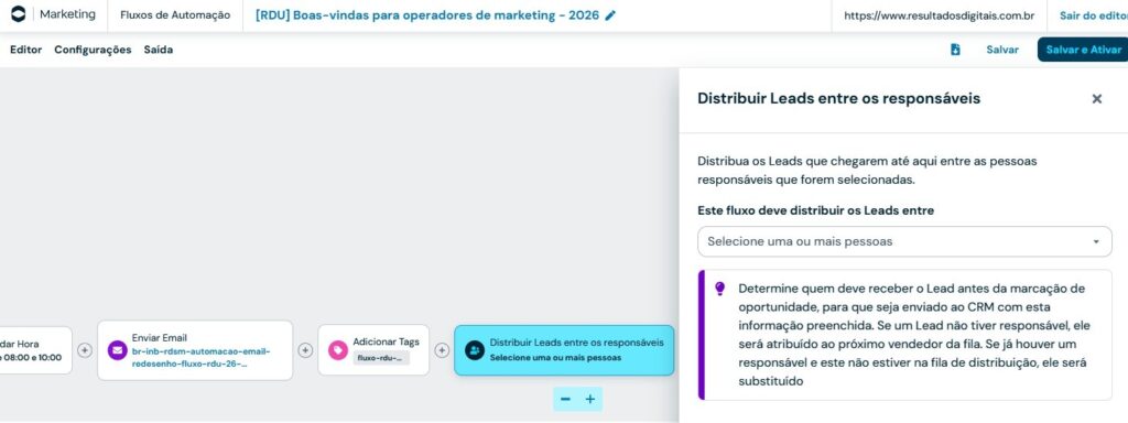 Distribuir leads entre vendedores no rd station marketing