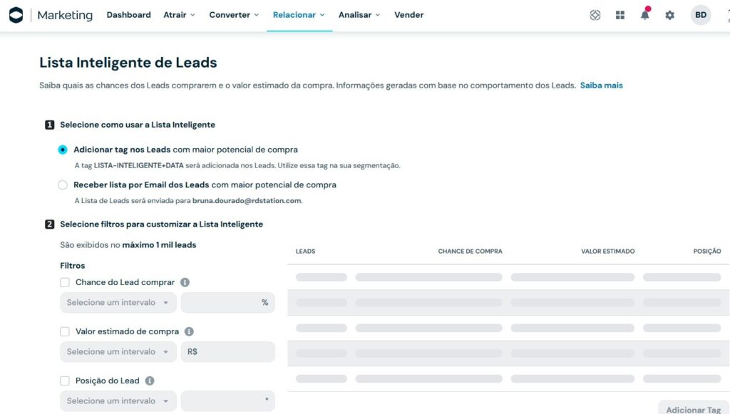 Lista Inteligente de Leads do RD Station Marketing