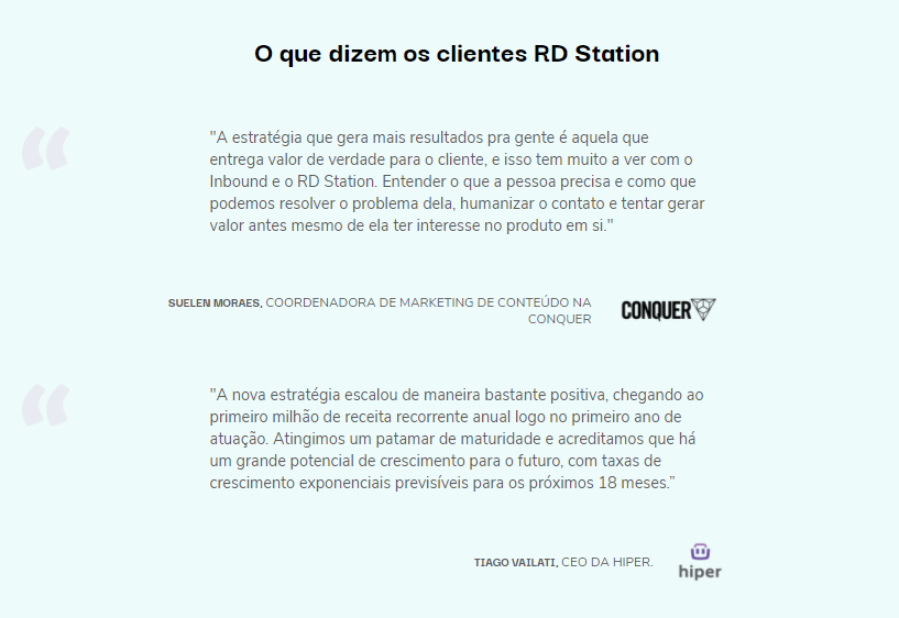 Depoimentos dos clientes RD Station Marketing