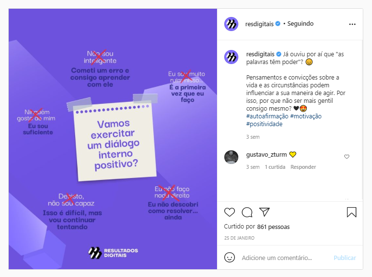 Exemplo de post da editoria motivacional