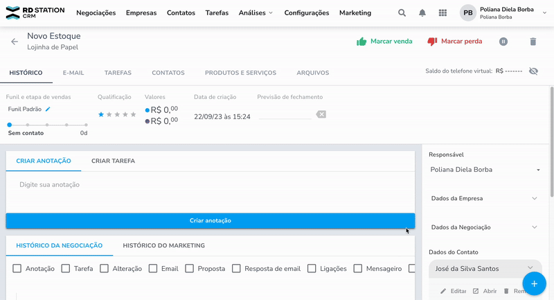 Motivos de perda na ferramenta CRM