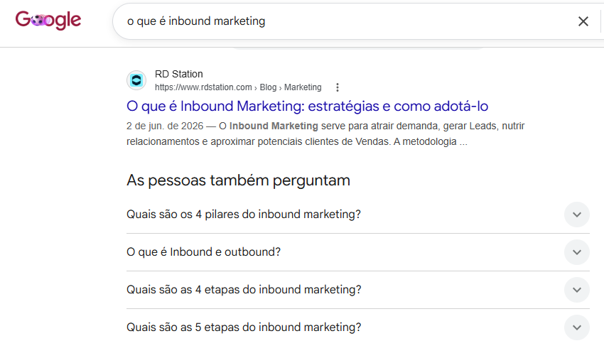 SERP do Google: exemplo de SEO